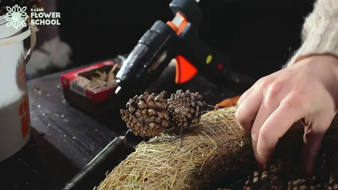 Wired cones being inserted close together into the natural hay ring