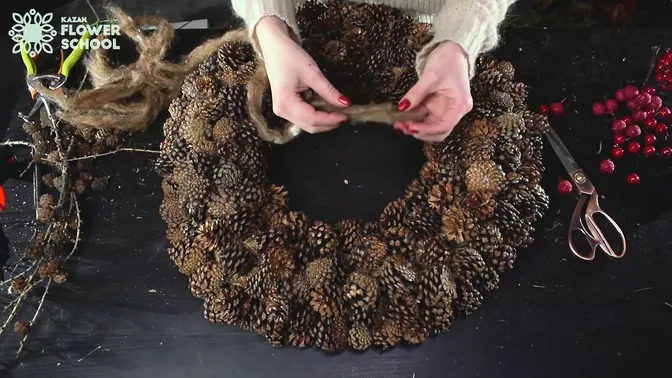 Small pieces of brown wool prepared to fill the gaps between the cones