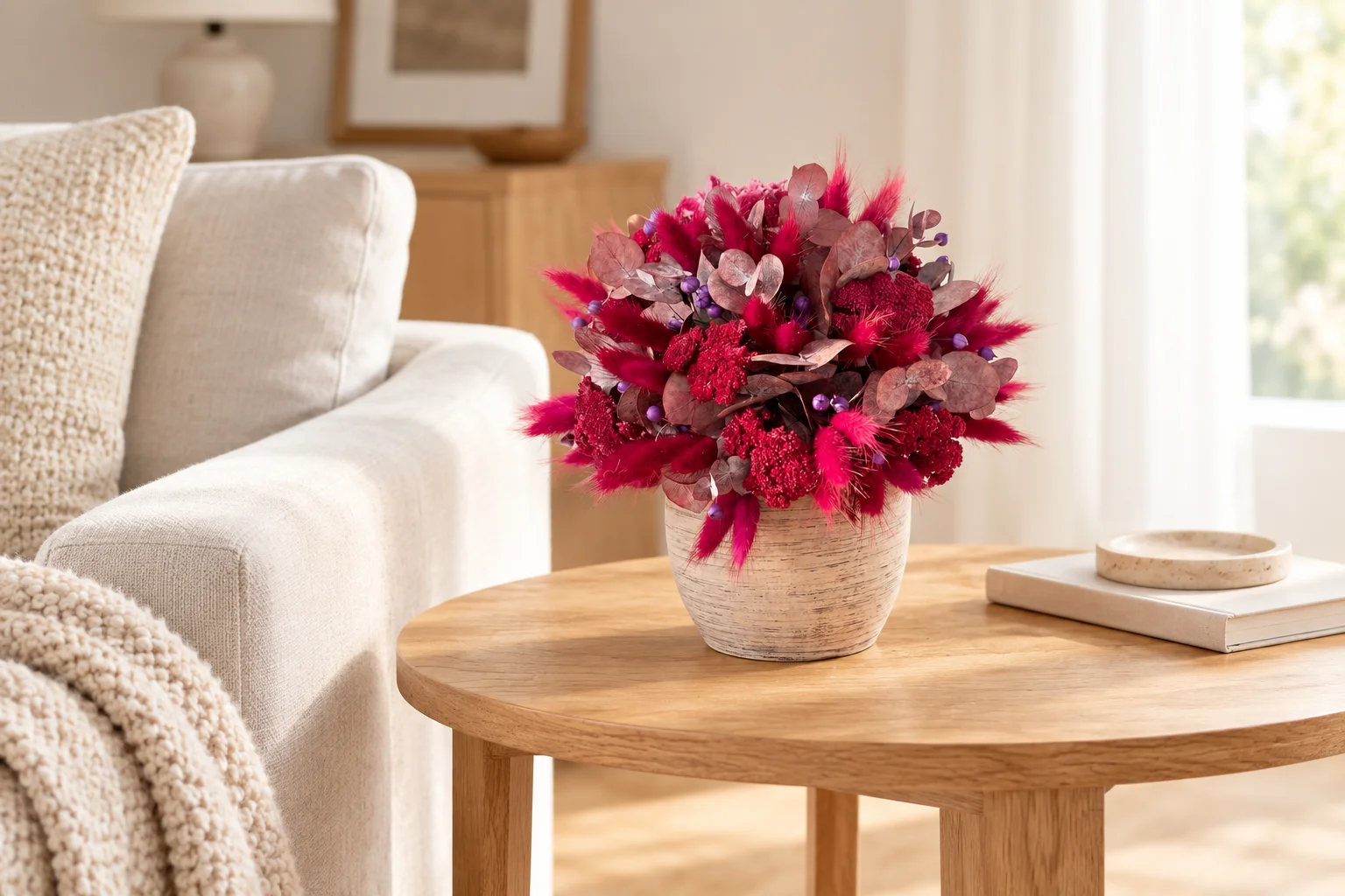 Dried flower project in a styled setting for dried flower decor for your room