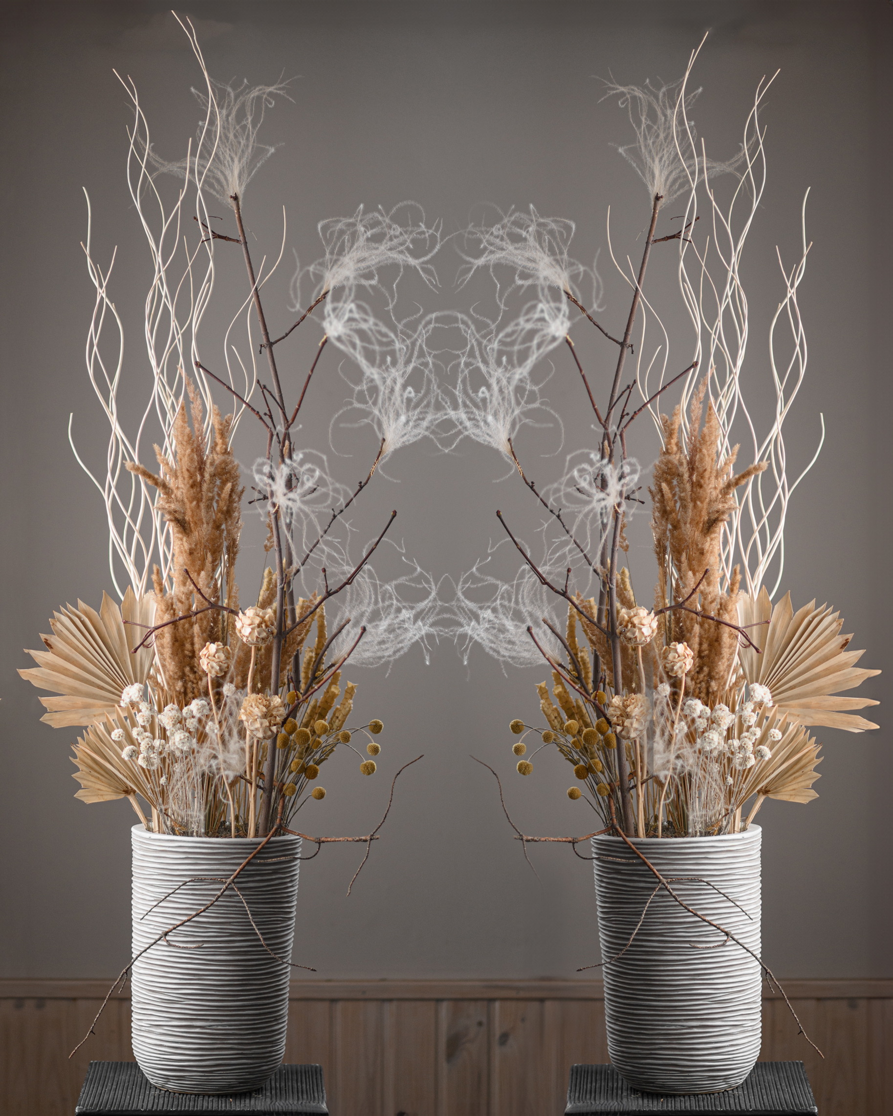 Tall floor dried flower arrangement